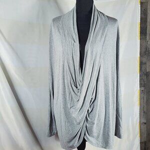 Zenergy Grey Rayon Span LS Draped Faux Wrap Ruched Neck Top Sz Chico 3 US XL 16